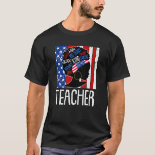 Camiseta Professor Negro Bandeira Americana Afro Mulher 4 D