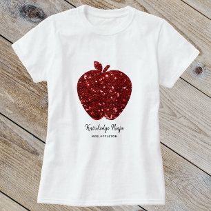 Camiseta Professor Personalizado Nome Faux Glitter Red Appl