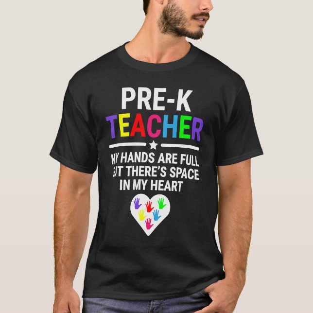 Camiseta Professor Pré-K Minhas Mãos São Cheio De Tea Pré-E (Frente)