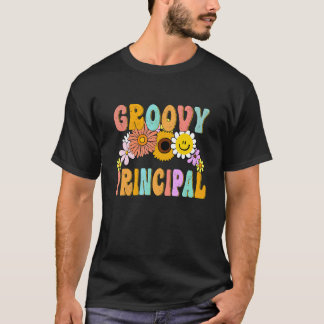 Camiseta Professor Principal Retro Groovy Primeiro Dia De V