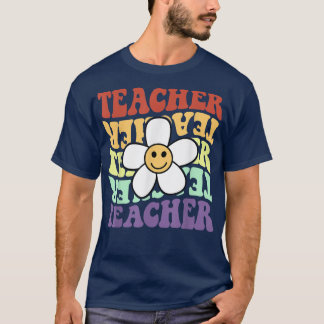 Camiseta professor retro girassol sorri de volta à escola