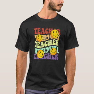 Camiseta professor retro girassol sorri de volta à escola