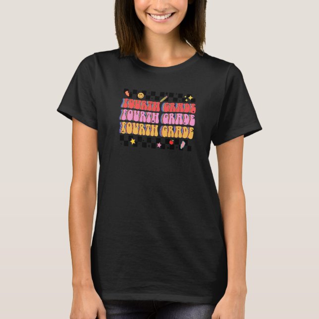 Camiseta Professor Retro Groovy de 4º grau Formação de Prof (Frente)