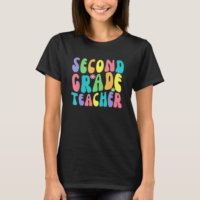 Camiseta Professor Retro Groovy de Segundo Grau Primeiro Di (Frente)
