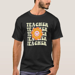 Camiseta Professor Retro Groovy Escola Primária Feliz