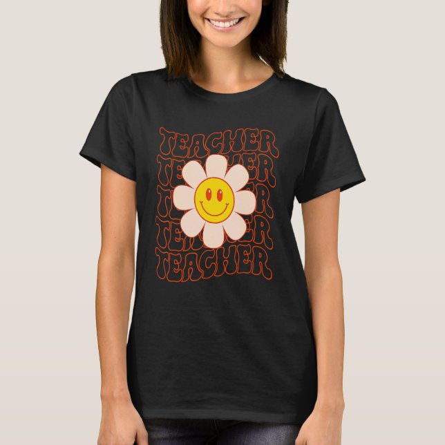 Camiseta Professor Retro Groovy Feliz Face Linda Flor de Ma (Frente)