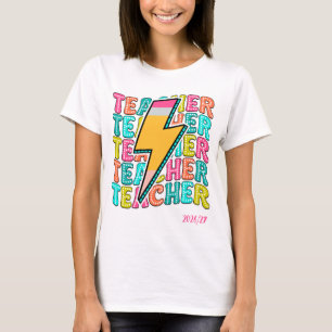 Camiseta Professor Retro Lápis Relâmpago Volta às Aulas