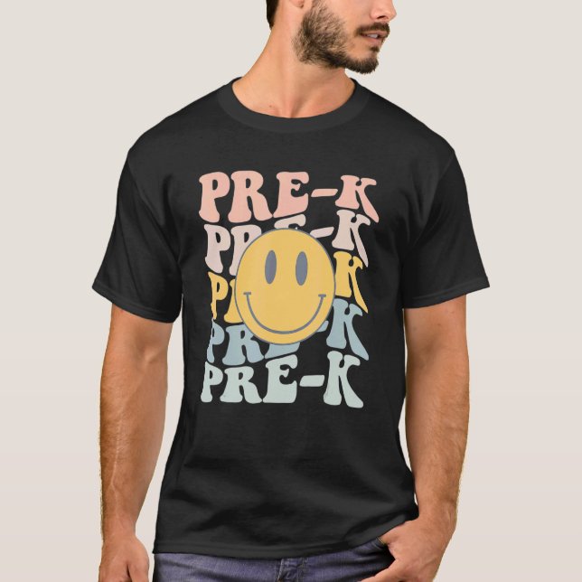 Camiseta Professor Retro Pré-K Estudante Primeiro Dia De Es (Frente)