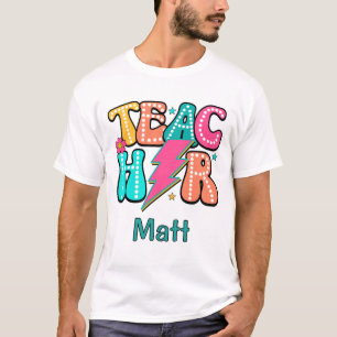 Camiseta Professor Retro Raio Flor Sorridente Fofo