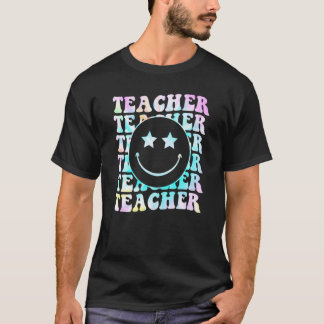 Camiseta Professor Retro Rosto Feliz Preto Gravata Sorriso