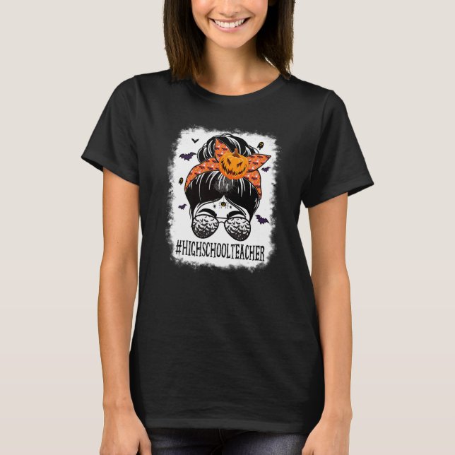 Camiseta Professor segundo grau Messy Bun Spooky Orange Hal (Frente)