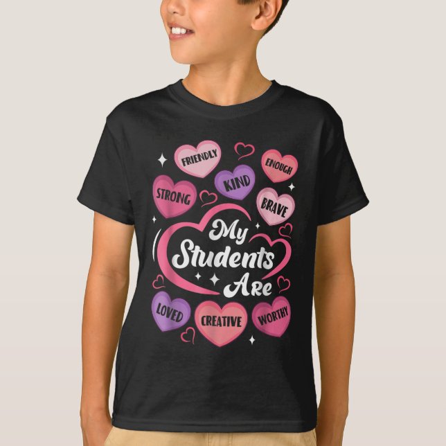 Camiseta Professora Afirmações Positivas Candy Heart Valent (Frente)