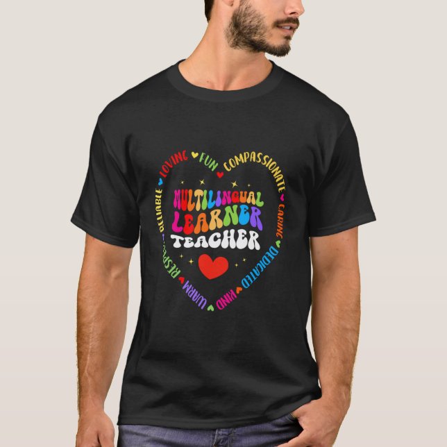 Camiseta Professora Aprendente Multilíngue Groovy Maestra E (Frente)