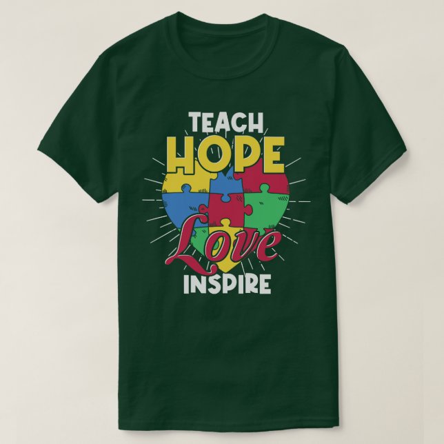 Camiseta Professora Autismo Suporte a Quebra-cabeça Piece H (Frente do Design)