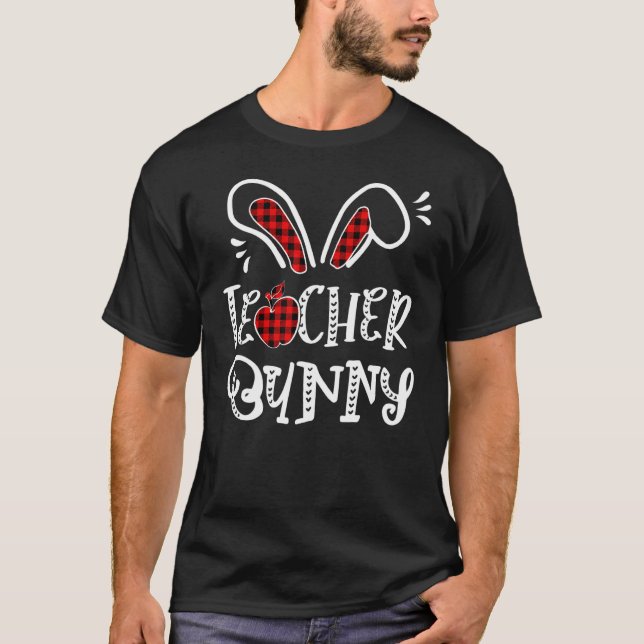 Camiseta Professora Bunny Apple Bunny Ears Buffalo Xadrez E (Frente)