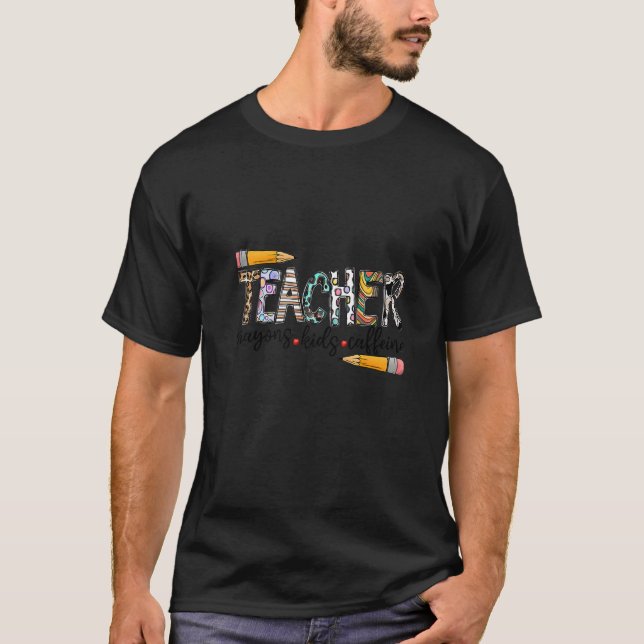 Camiseta Professora Crayons Kids Caffeine De Volta Ao Café  (Frente)
