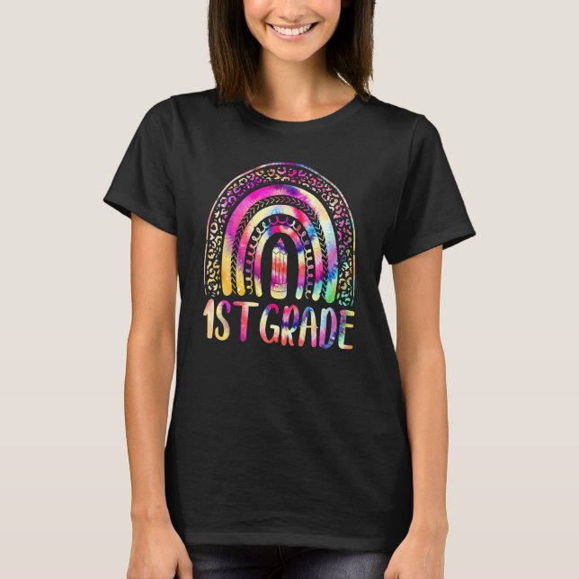 Camiseta Professora Da Classe 1rua Tie Dye Rainbow De Volta (Frente)