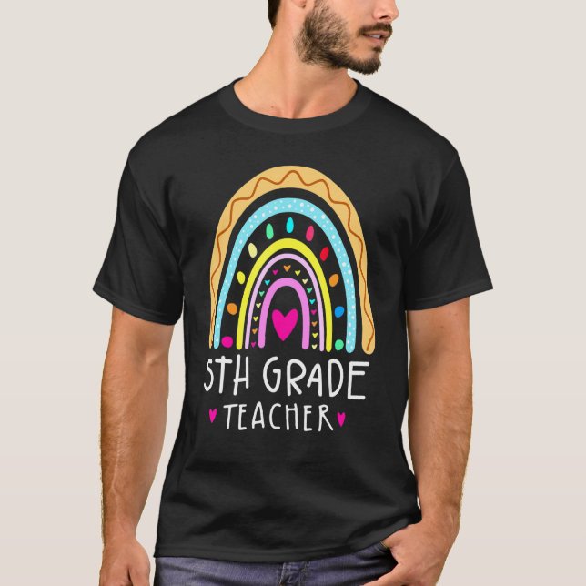 Camiseta Professora Da Classe 5 Leopard Arco-Íris No Primei (Frente)