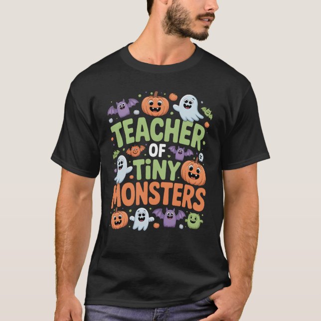 Camiseta Professora da Escola de Halloween dos Monstros Peq (Frente)