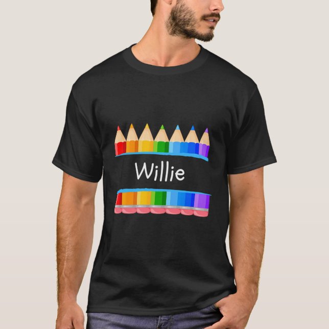 Camiseta Professora da Escola Nome Willie Kindergarten Ta (Frente)