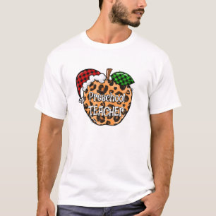 Camiseta Professora da pré-escola de Natal Xadrez Leopard