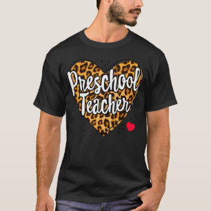 Camiseta Professora da pré-escola Leopard na escola de apoi