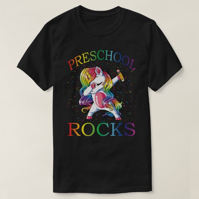 Camiseta Professora Dabbing PRESCHOOL Unicorn Tshirt 1rua d (Frente do Design)