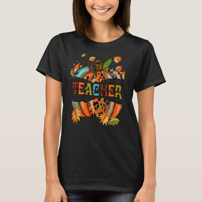 Camiseta Professora de roupas de outono agradeço a Deus (Frente)