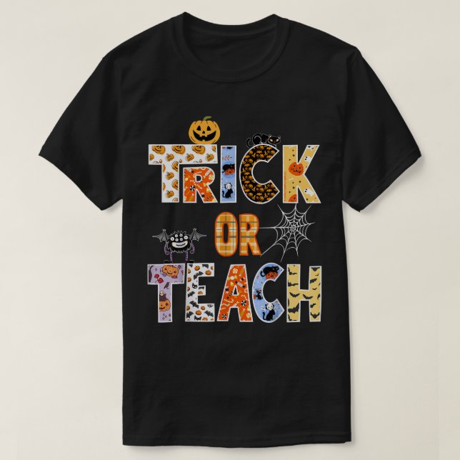 Camiseta Professora De Truque Ou Ensino De Halloween Bruxas (Frente do Design)