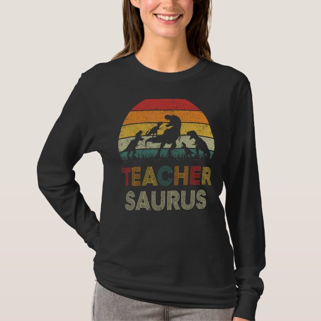 Camiseta Professora Dinossaur Teachersaurus Rex Pai Mo (Frente)