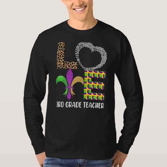 Camiseta Professora do 3º ano série Mardi Gras Miçanga Mask (Frente)