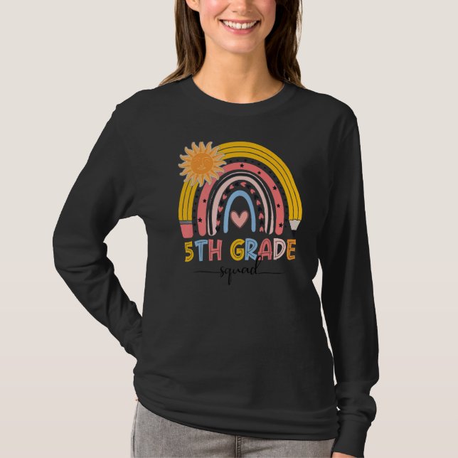 Camiseta Professora Do 5 De Esquadrão Do Boho Rainbow Prime (Frente)