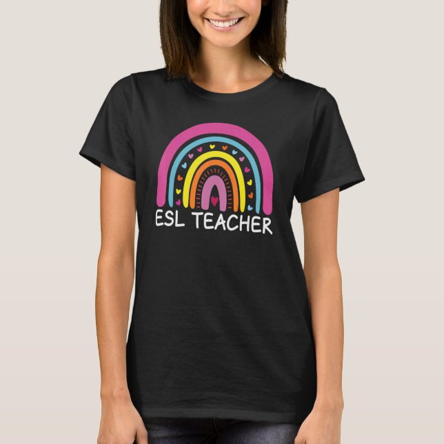 Camiseta Professora do ESL Boho Rainbow De Volta À Escola A (Frente)