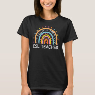 Camiseta Professora do ESL Boho Rainbow De Volta À Escola A