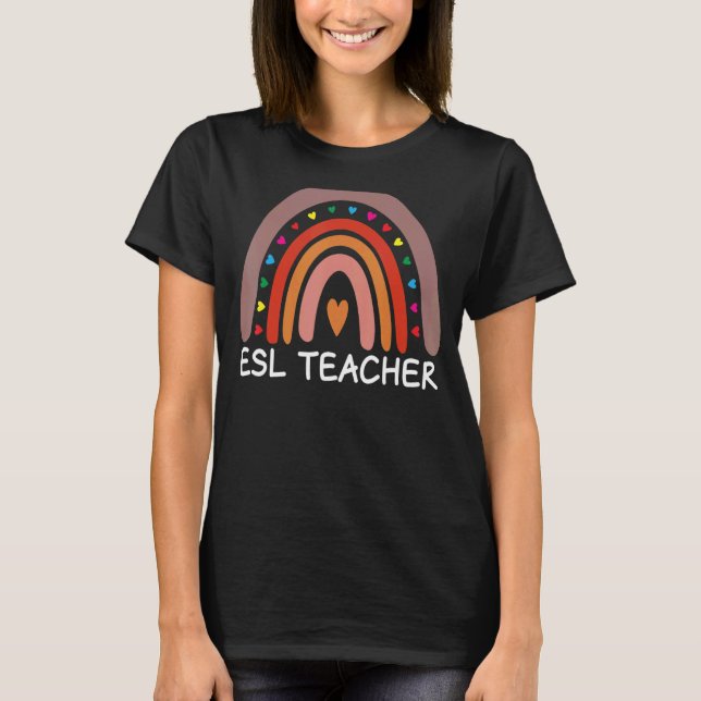 Camiseta Professora do ESL Boho Rainbow De Volta À Escola A (Frente)