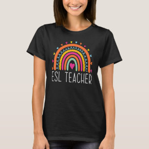 Camiseta Professora do ESL Boho Rainbow De Volta À Escola A