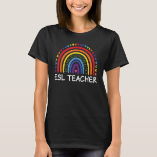 Camiseta Professora do ESL Boho Rainbow De Volta À Escola A