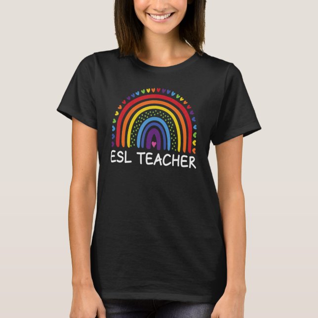 Camiseta Professora do ESL Boho Rainbow De Volta À Escola A (Frente)