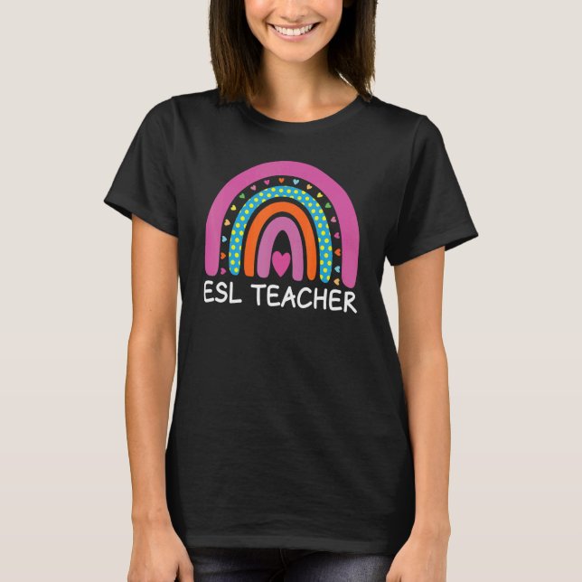 Camiseta Professora do ESL Boho Rainbow De Volta À Escola A (Frente)