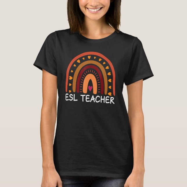 Camiseta Professora do ESL Boho Rainbow De Volta À Escola A (Frente)