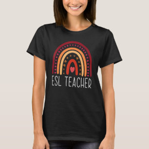 Camiseta Professora do ESL Boho Rainbow De Volta À Escola A