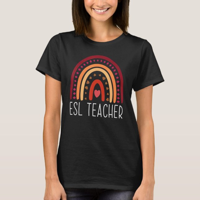 Camiseta Professora do ESL Boho Rainbow De Volta À Escola A (Frente)