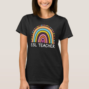 Camiseta Professora do ESL Boho Rainbow De Volta À Escola A