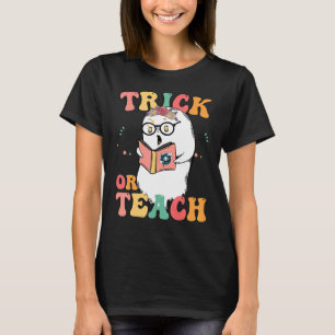 Camiseta Professora do Groovy Halloween descobre traços ret