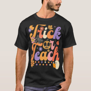 Camiseta Professora do Halloween Trick ou Ensino Retro Groo