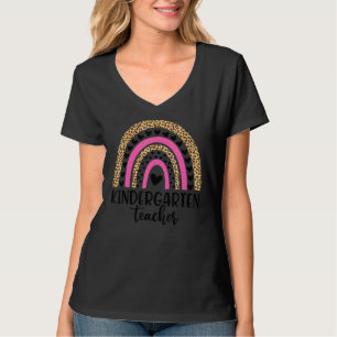 Camiseta Professora Do Jardim De Infância Leopard Arco-Íris