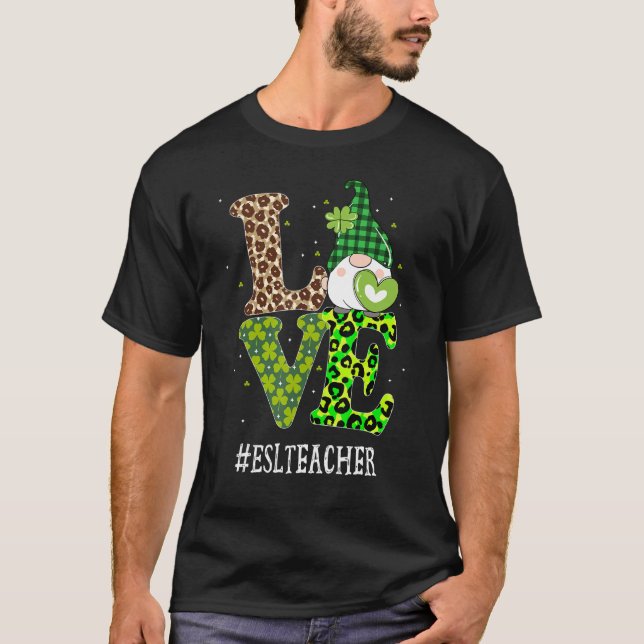 Camiseta Professora Esl Adora Gnomo De Dia de São Patrício  (Frente)