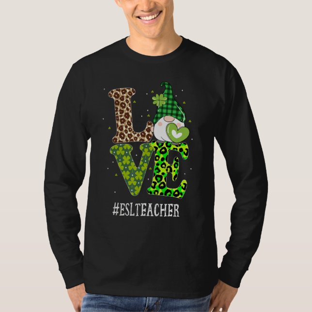 Camiseta Professora Esl Adora Gnomo De Dia de São Patrício  (Frente)