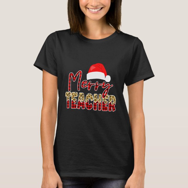 Camiseta Professora feliz Leopard Red Xadrez Professora de  (Frente)