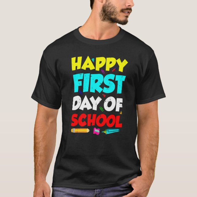 Camiseta Professora Feliz Primeiro Dia Do Esquadrão Escolar (Frente)